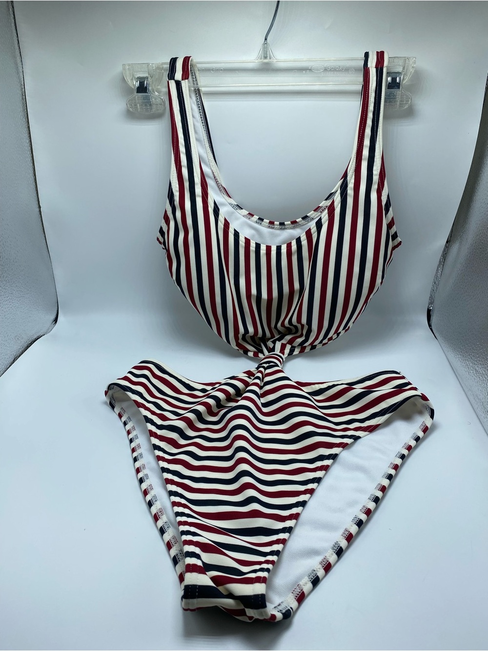 Abercrombie & Fitch Red, Navy & White Striped One-Piece Swimsuit